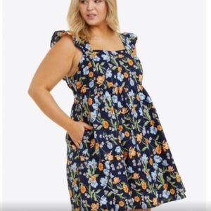DRAPER JAMES Maddie Babydoll Dress in Navy‎ Floral Linen size 3X